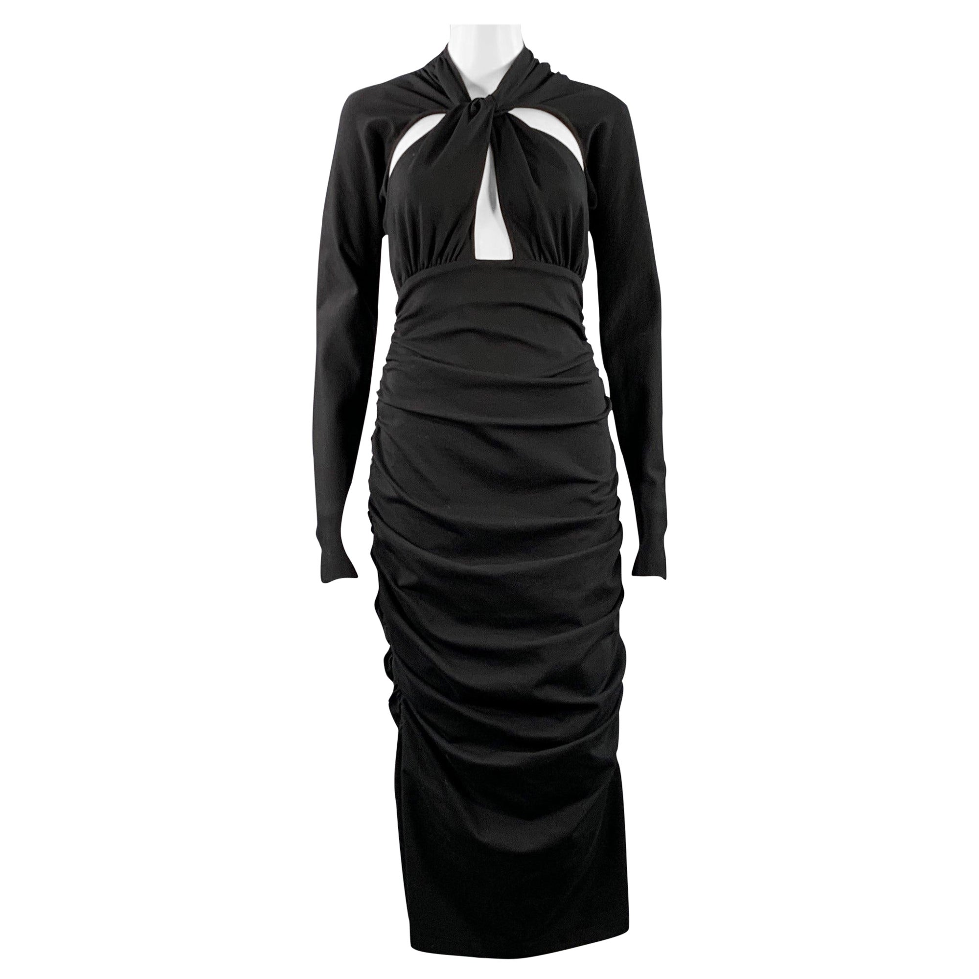 DOLCE & Gabbana Taille 8 Noir Viscose Blend Bodycon Ruched Cutout Cocktail Dress en vente
