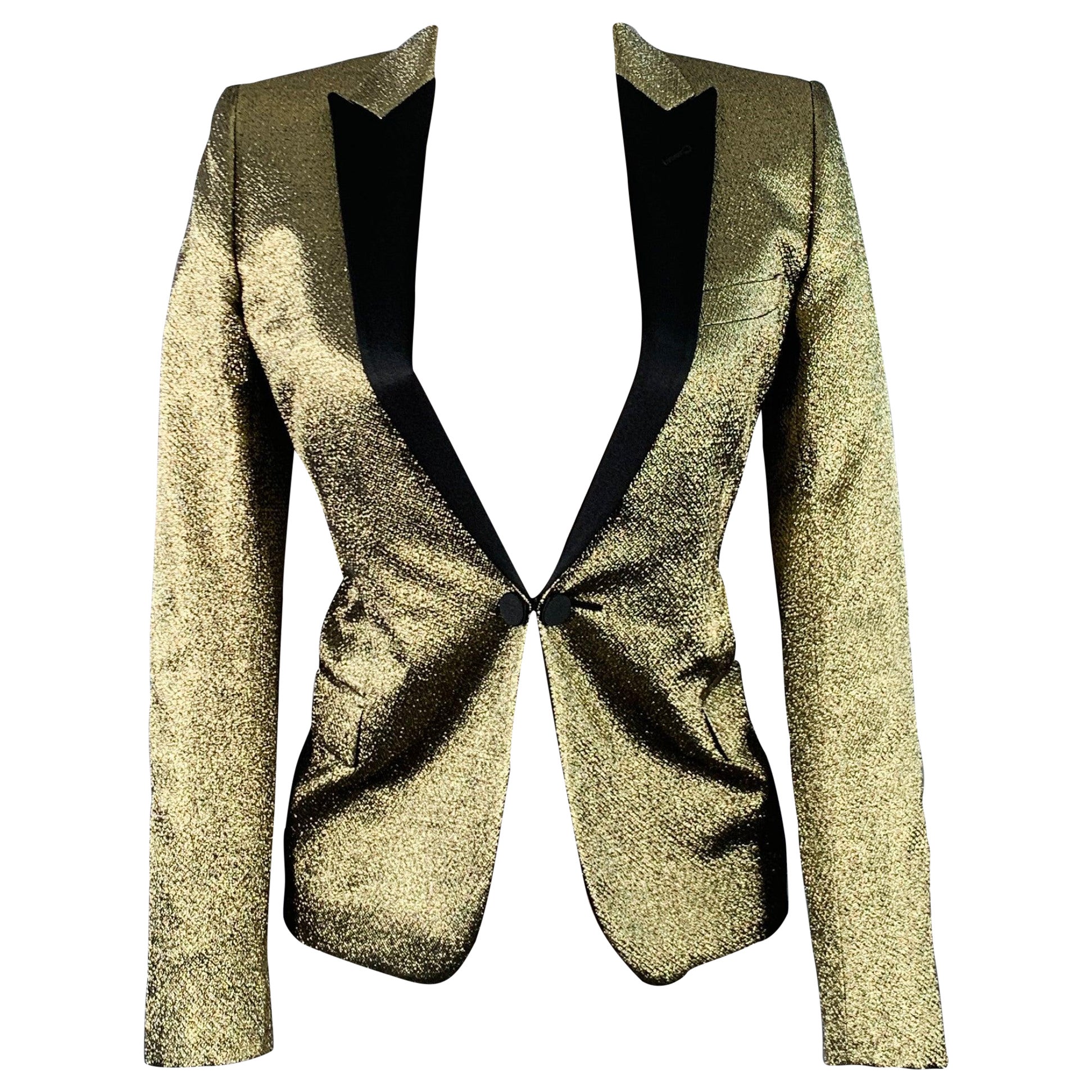 SAINT LAURENT Taille 4 Or Noir Veste de smoking Blazer en polyester mélangé en vente