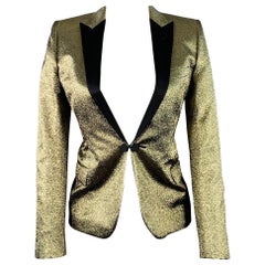 SAINT LAURENT Taille 4 Or Noir Veste de smoking Blazer en polyester mélangé