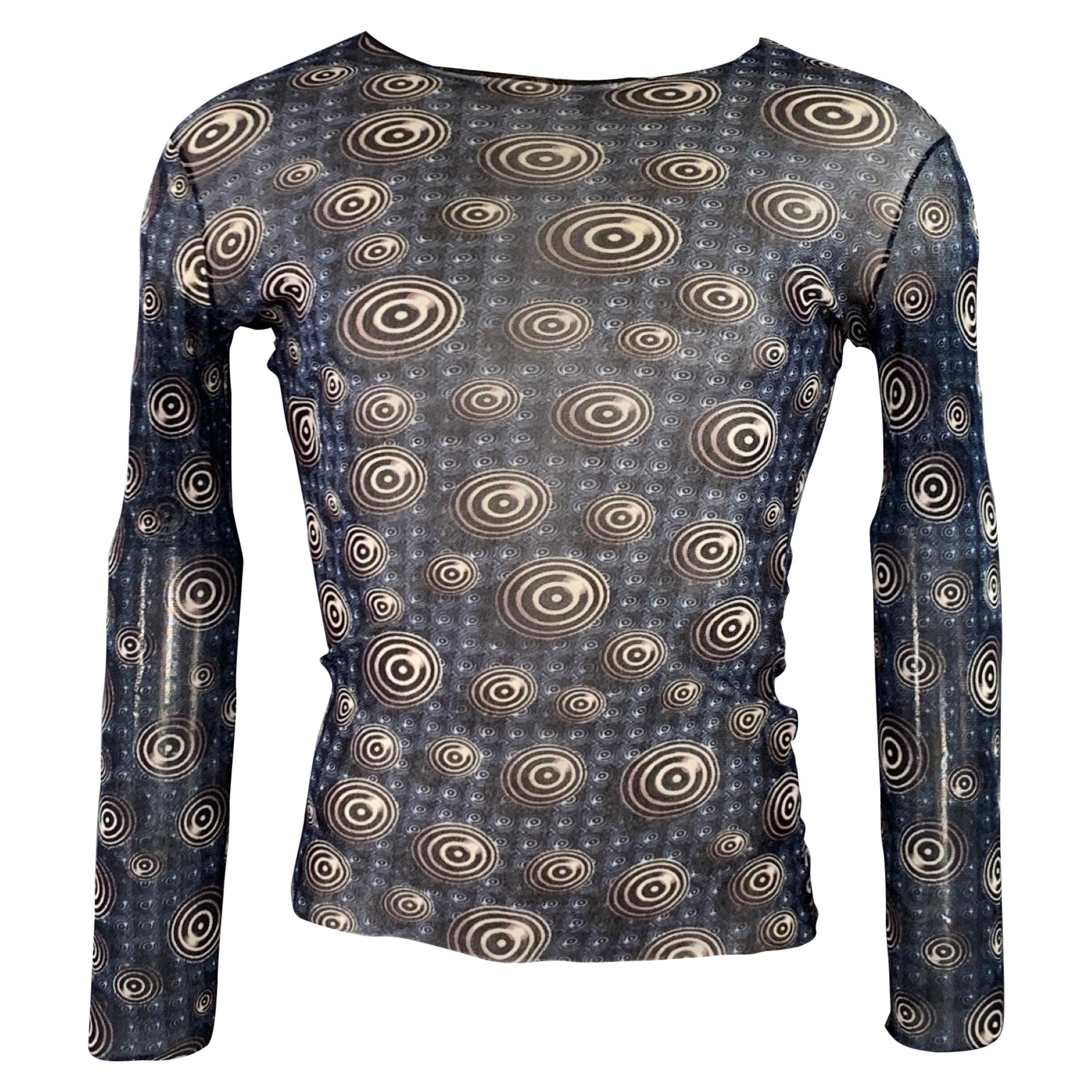JEAN PAUL GAULTIER Size M Navy Black White Mesh Circles Nylon Pullover For Sale