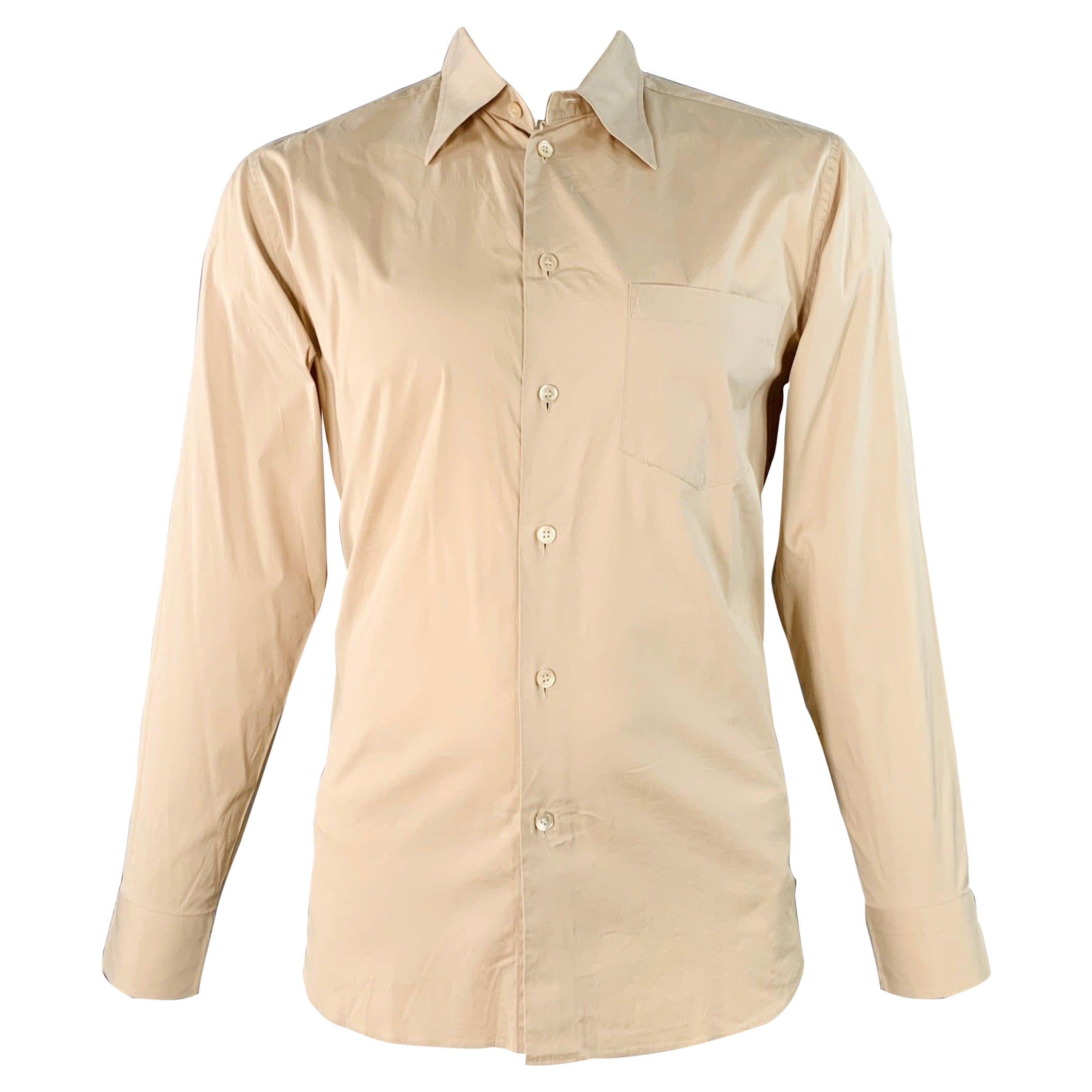Issey Miyake Taille L Chemise à manches longues en coton beige à une poche en vente