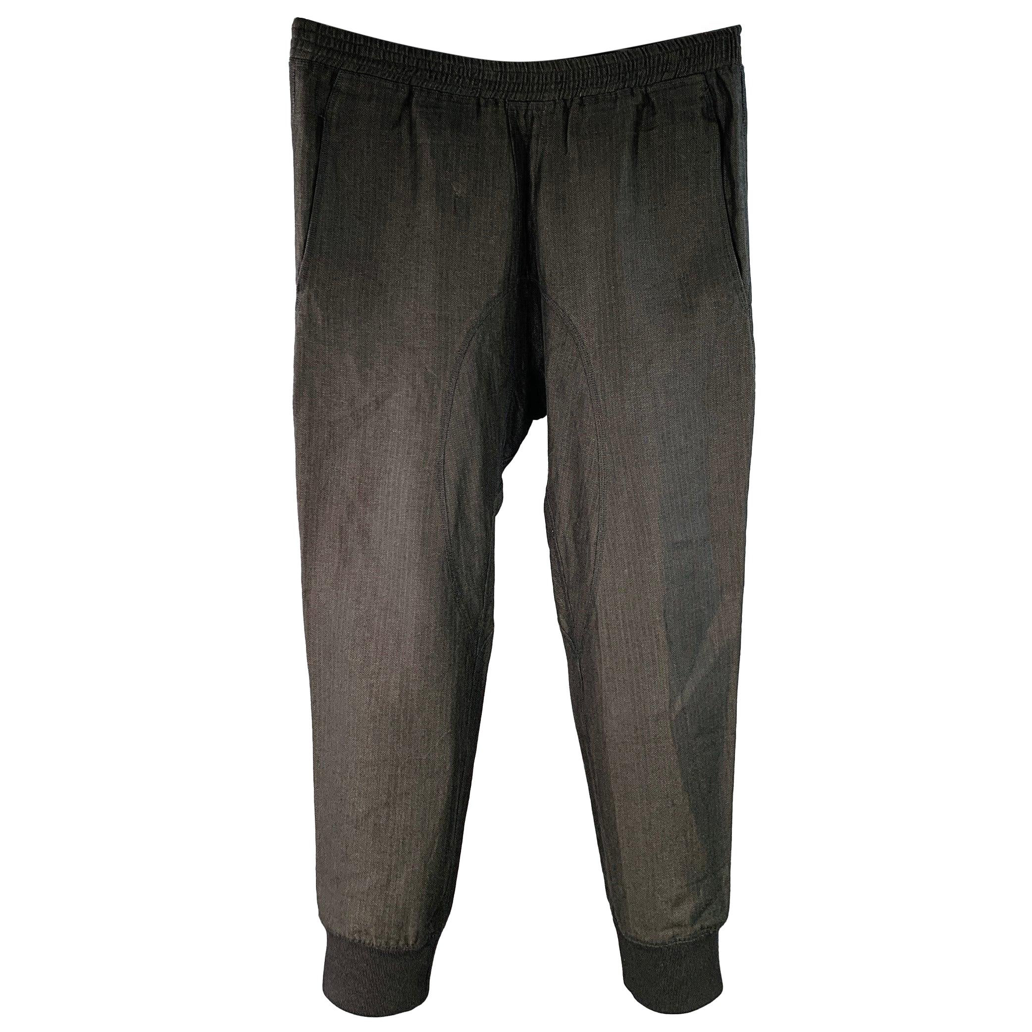 NEIL BARRETT Talla S Negro Espiga Lana Virgen Cintura Elástica Pantalones Casual en venta
