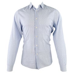 PRADA Size S Blue White Abstract Stars Cotton Button Up Long Sleeve Shirt