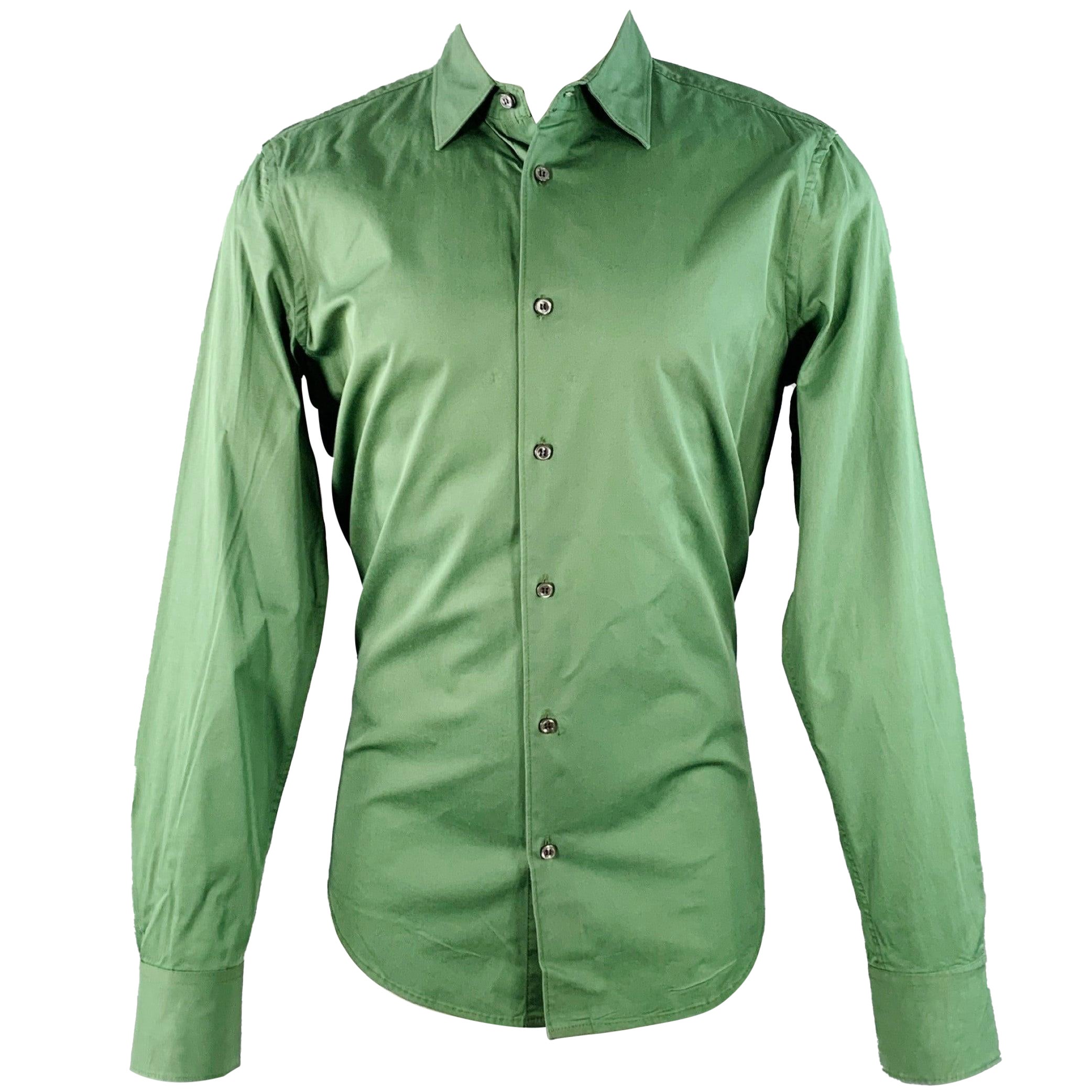 DSQUARED2 Size M Chemise à manches longues à col large en coton mélangé vert en vente