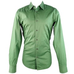DSQUARED2 Size M Chemise à manches longues à col large en coton mélangé vert
