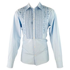 VALENTINO Size S Blue Beaded Embroidery Cotton Tuxedo Long Sleeve Shirt