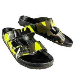 VALENTINO Size 10 Green Olive Camouflage Leather Belted Sandals