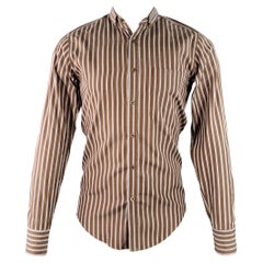 YVES SAINT LAURENT Size S Brown Navy White Stripe Button Down Cotton Long Sleeve Shirt (Chemise à col boutonné en coton à manches longues)