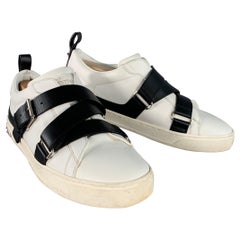 Valentino Taglia 8.5 Bianco Nero Pelle Bicolore Scarpe da Ginnastica con Cintura