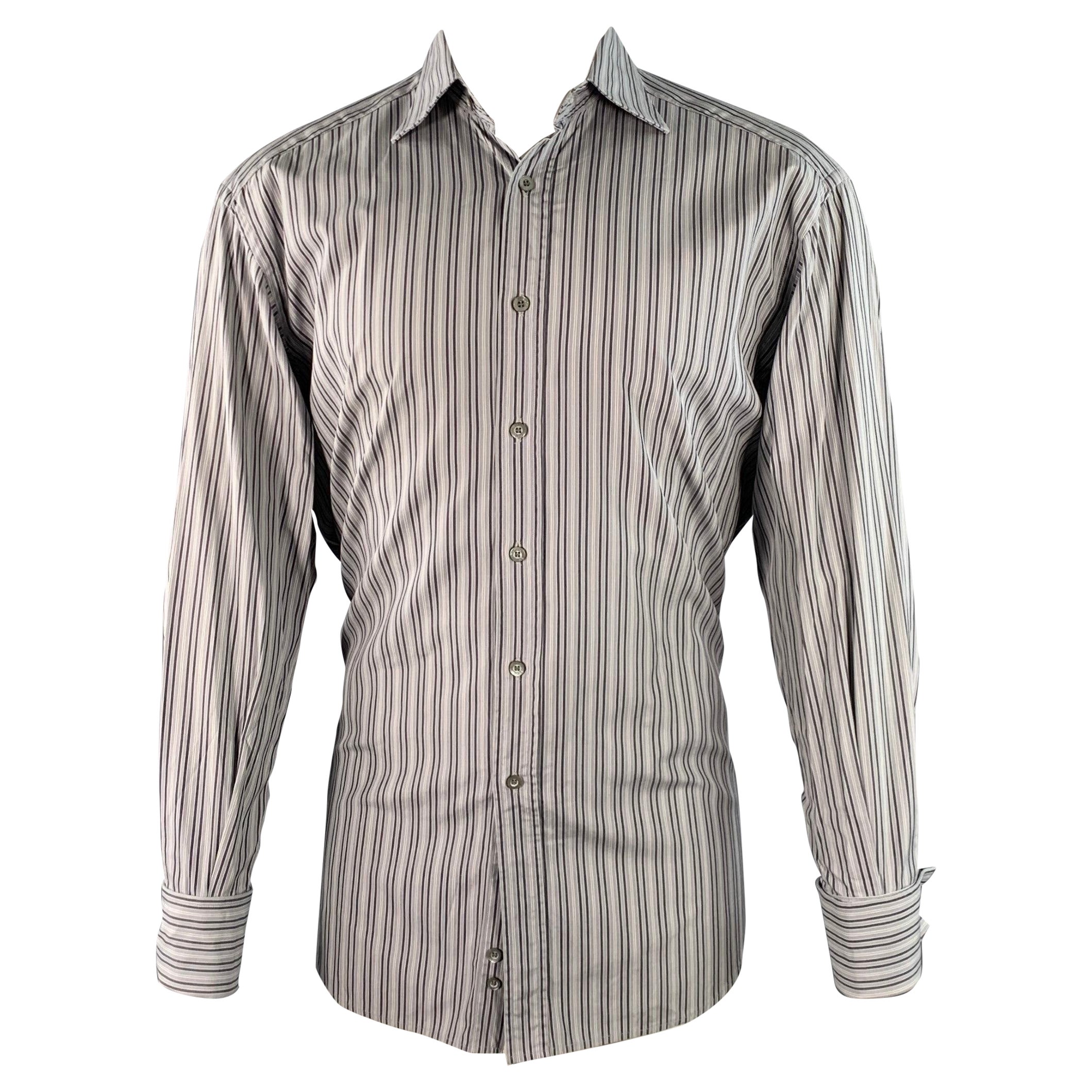 Gucci Size S Grey Charcoal White Stripe Cotton French Cuffs Long Sleeve Shirt (Chemise à manches longues en coton à rayures gris anthracite et blanc) en vente