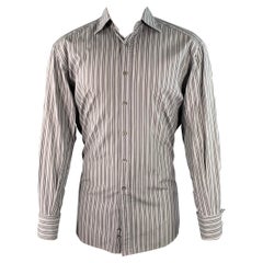 Gucci Size S Grey Charcoal White Stripe Cotton French Cuffs Long Sleeve Shirt (Chemise à manches longues en coton à rayures gris anthracite et blanc)