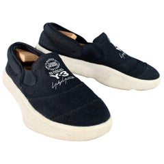 Y-3 2018 Taglia 10 Tangutsu Nero Bianco Logo Canvas Slip On Sneakers