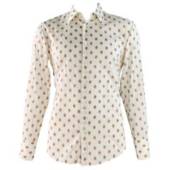 I.L.A. John Varvatos Size L White Rust Abstract Floral Cotton Long Sleeve Shirt (Chemise à manches longues en coton)