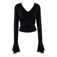 RALPH LAUREN Size M Black Cashmere Beaded V-Neck Dress Top