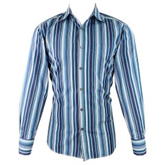 PAUL SMITH Taille S Chemise à manches longues en coton à rayures bleu marine à poignets français