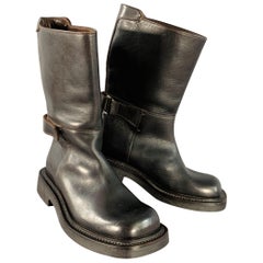 PRADA Size 7 Brown Leather Hook Loop Engineer Boots