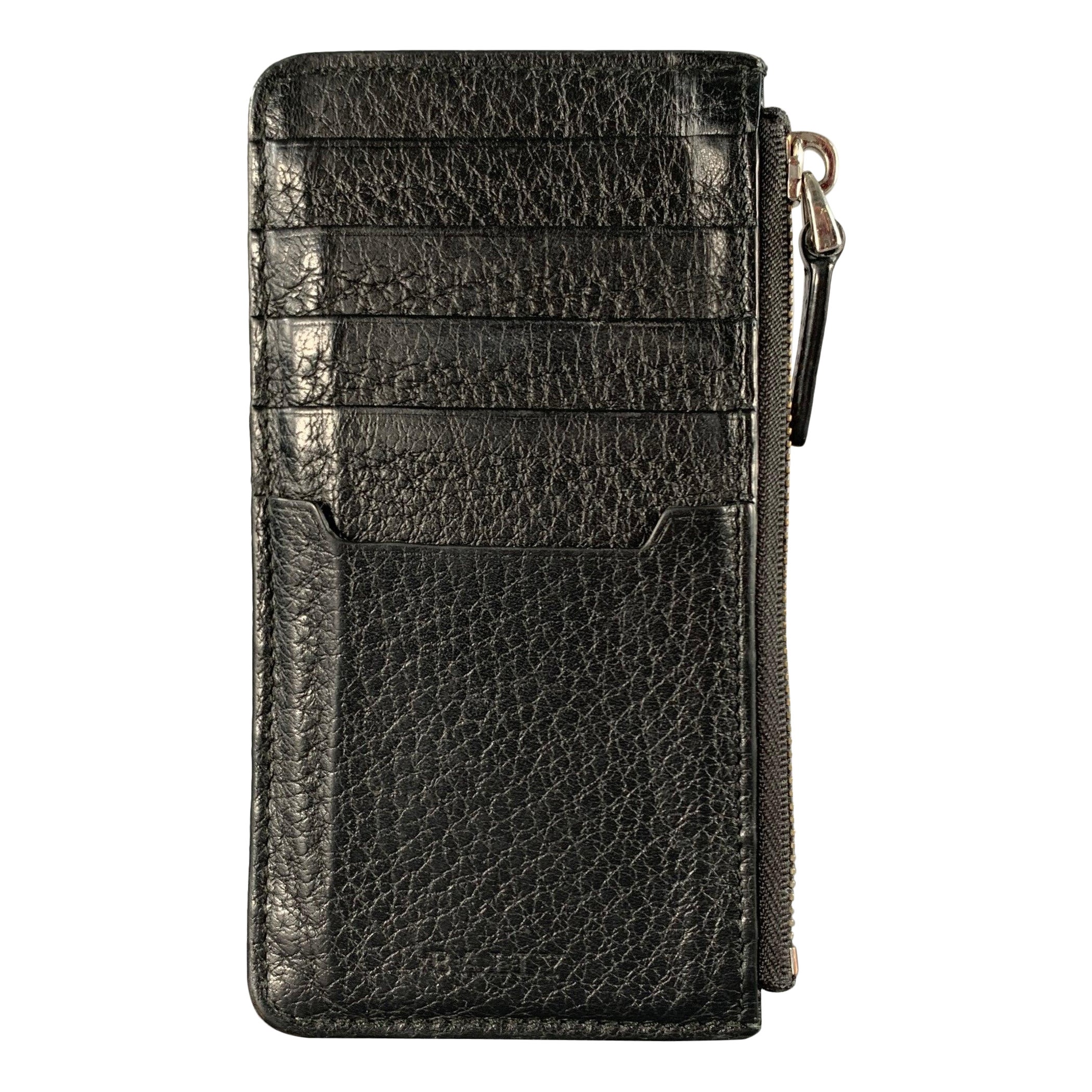 BALLY Black Leather Cardholder Zip Wallet For Sale