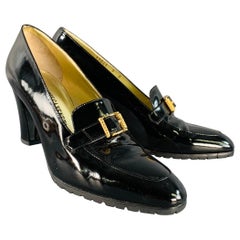 BOTTEGA VENETA Size 9 Black Gold Patent Leather Buckle Pumps