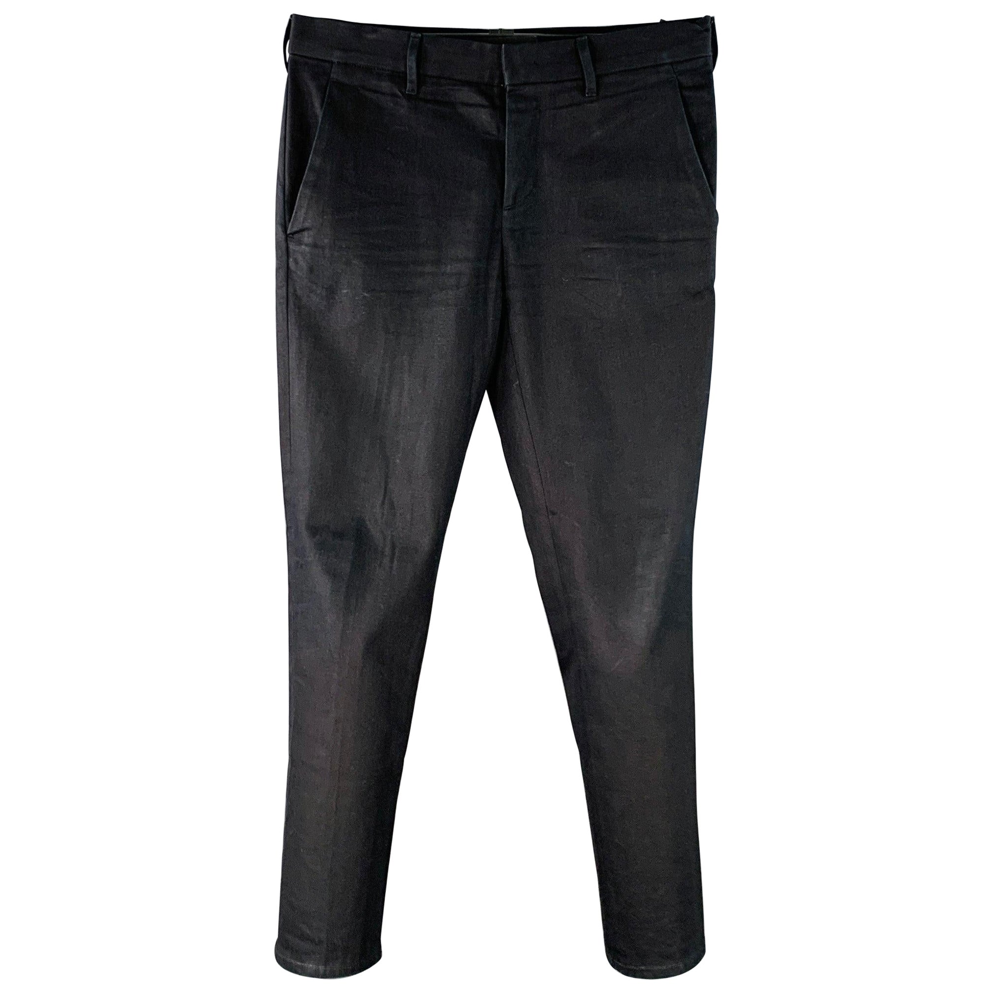 PRADA Taille 31 Pantalon décontracté en coton sergé noir en vente