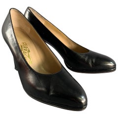 SALVATORE FERRAGAMO Size 9 Black Leather Platform Pumps