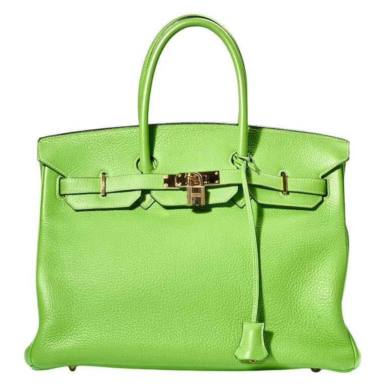 Hermes 35 Birkin grün fluo Tasche im Angebot