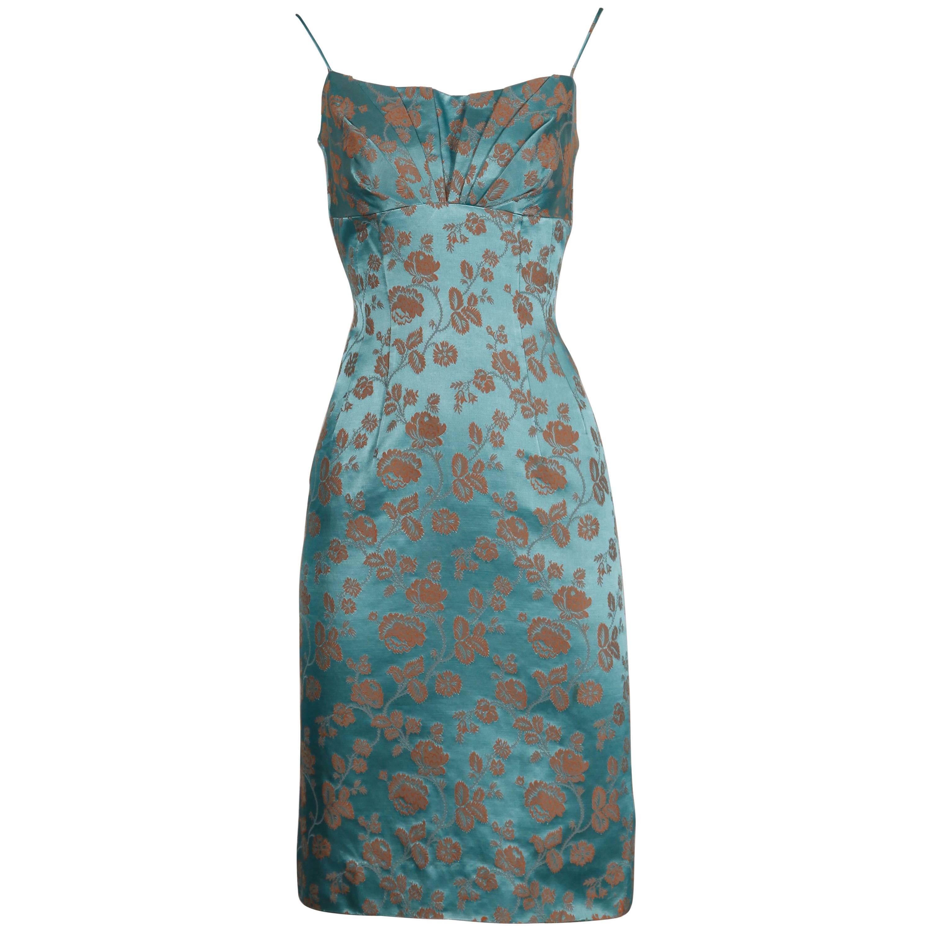 1950s Blue Satin Dress