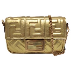 Fendi Baguette Mini Gold Nappa Leather Crossbody Bag