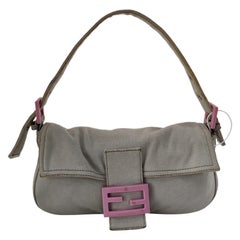 FENDI Baguette Vintage Pale Grey Cloth Pink Buckle