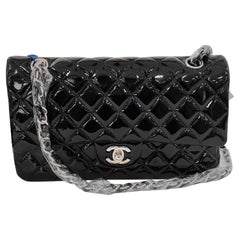 Chanel Classic Flap Medium Black Patent Leather Silver HW