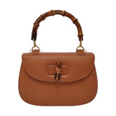 Gucci Bamboo 1947 Top Handle Bag Leather Medium Tan Brown