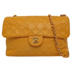 Chanel Vintage Jumbo Single Flap Single Chain Yellow Lambskin 24k Gold Hardware