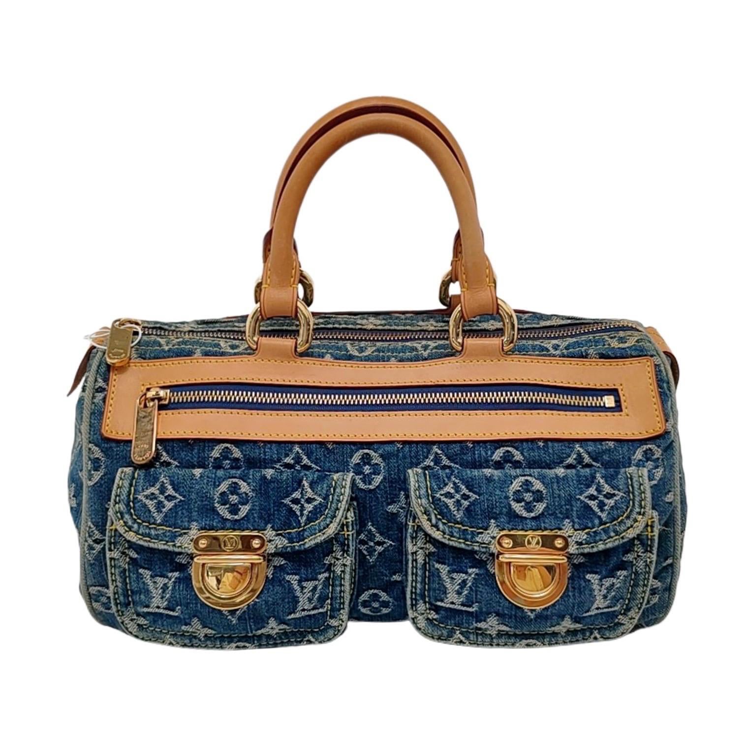 Louis Vuitton Blue Denim Neo Speedy Boston Bag For Sale