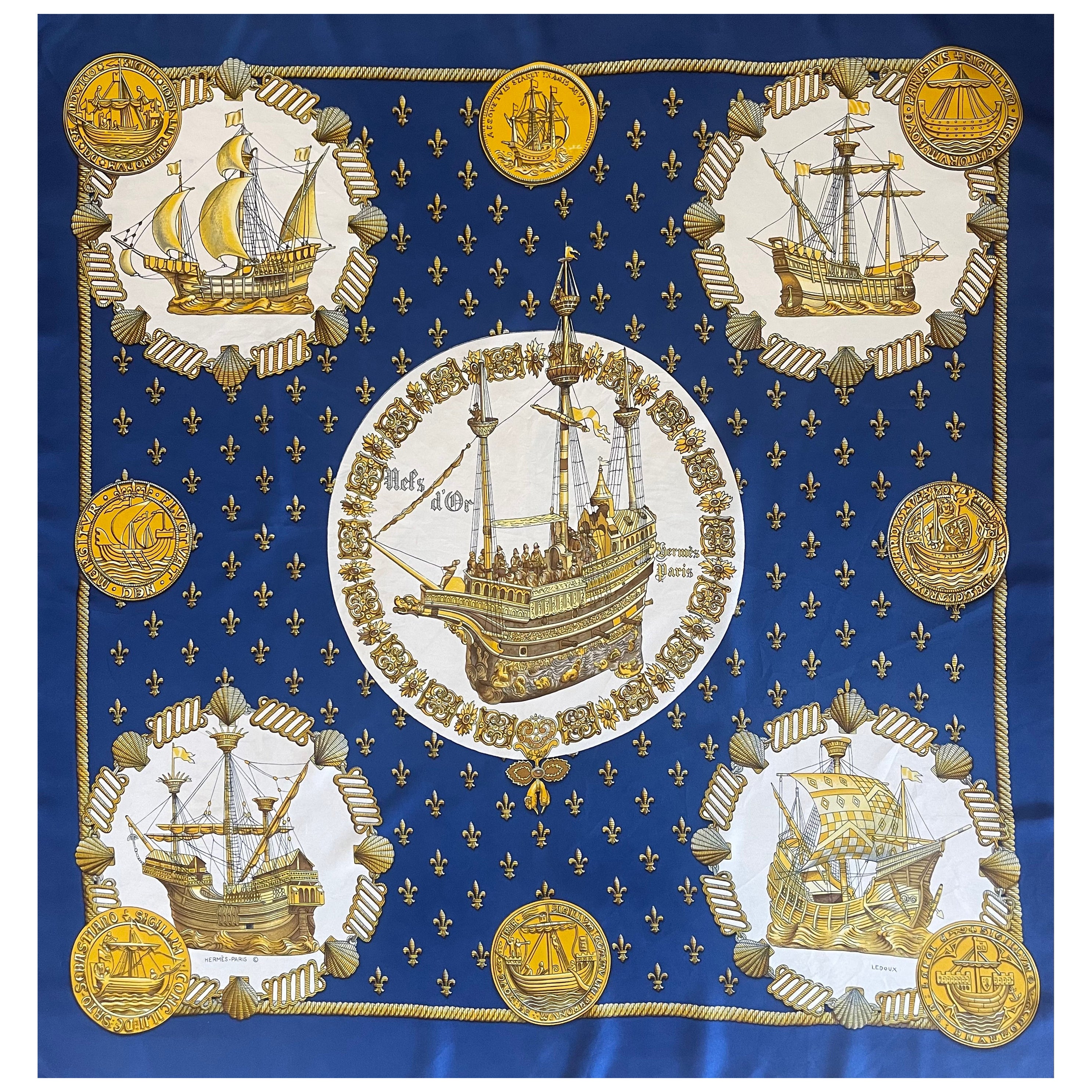 Hermès Silk Scarf "Nefs D'Or" 1971 For Sale