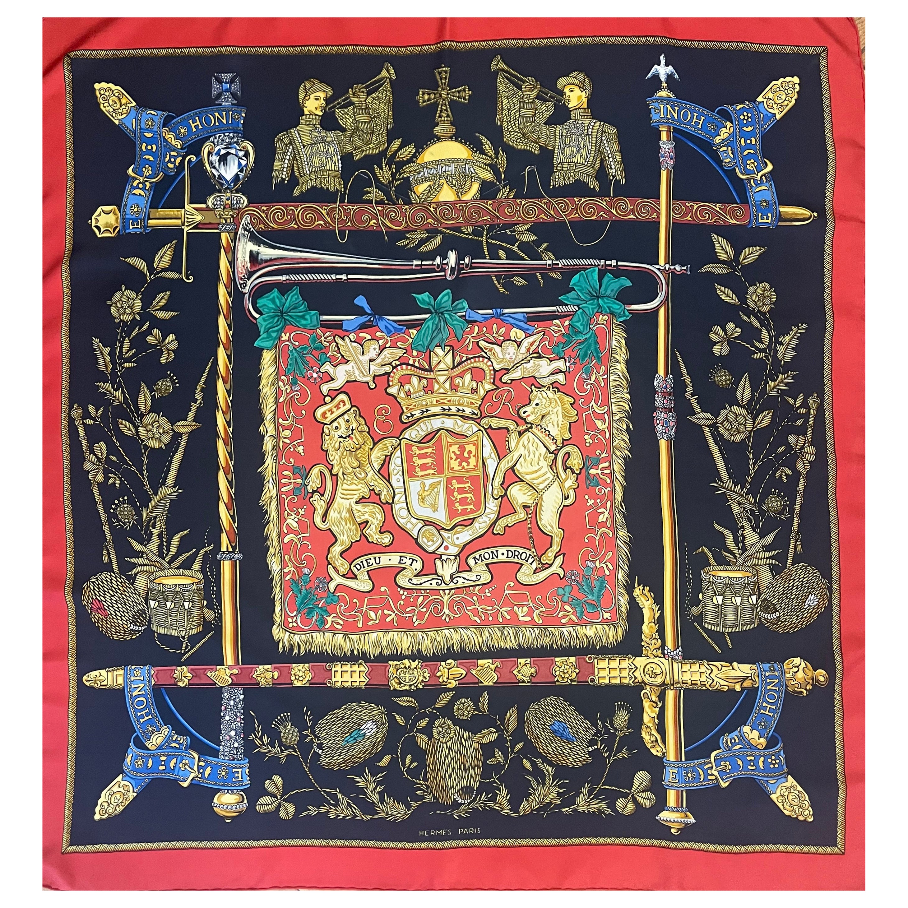 Hermès Silk Scarf "Dieu Et Mon Droit" 1977 For Sale