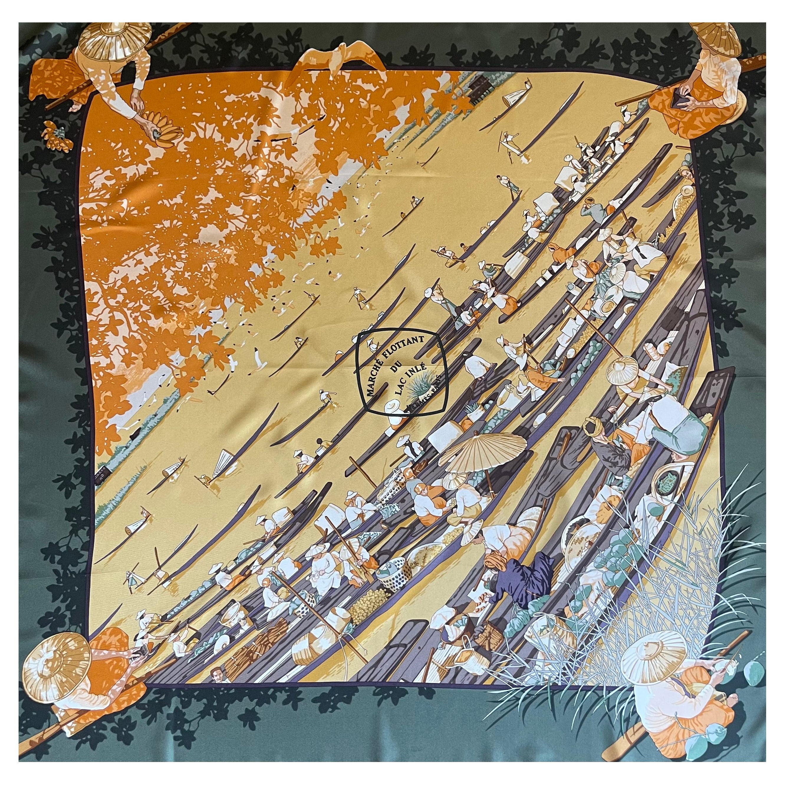 Hermès Scarf "Marché Flottant Du Lac Inlé" 1998 For Sale