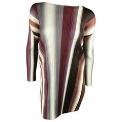 PLEATS PLEASE ISSEY MIYAKE Size S Burgundy Brown & Gray Striped Dress