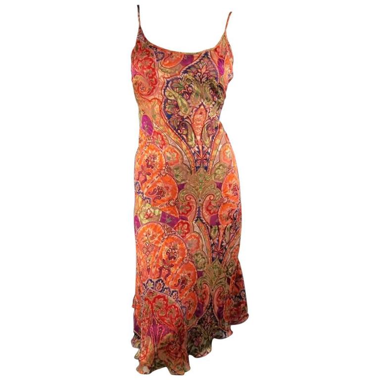 MAX MARA Size 10 Burnt Orange Burnout Paisley Silk Blend Slip Dress at ...