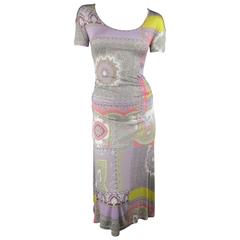 ETRO Size 4 Lavender Pastel Paisley Print Jersey Midi A line Dress