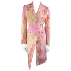 ETRO Size 8 Pink Orange Green & Purple Brocade Snake Print Silk Coat