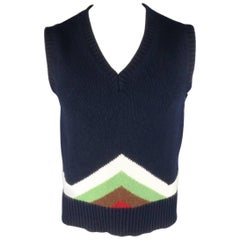 Men's MICHAEL BASTIAN Size M Navy Geometric Print Wool Blend Sweater Vest