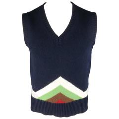 Men's MICHAEL BASTIAN Size M Navy Geometric Print Wool Blend Sweater Vest 8