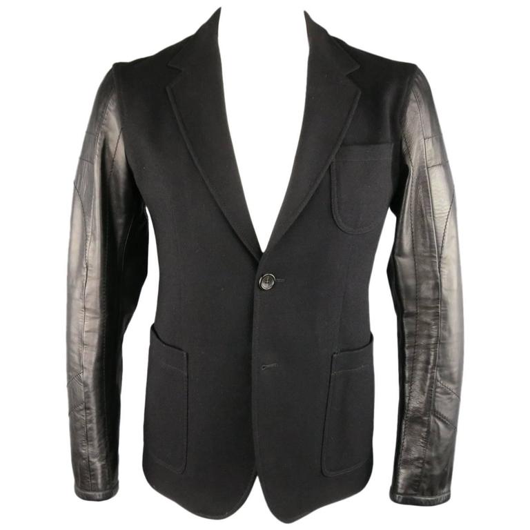 Men's GUCCI 40 Black Wool Blend Motorcycle Jacket Sleeve Sport Coat at ...
