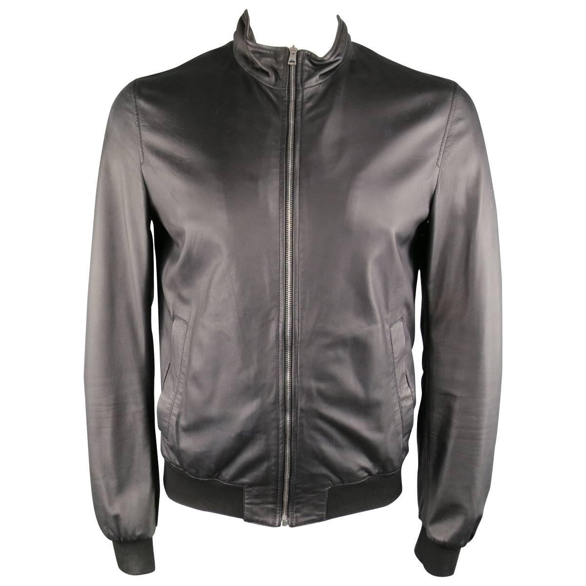 Men's GUCCI 40 Black Soft Leather High Collar Fitted Bomber Jacket