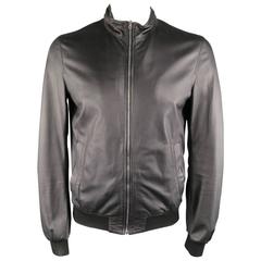 Men's GUCCI 40 Black Soft Leather High Collar Fitted Bomber Jacket