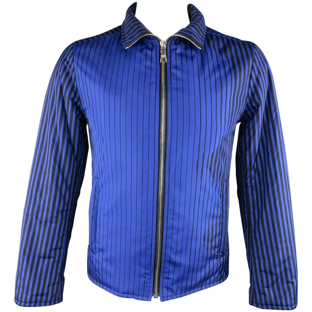 Men's PRADA 40 Blue & Black Stripe Nylon Fall 2008 Puffer Jacket