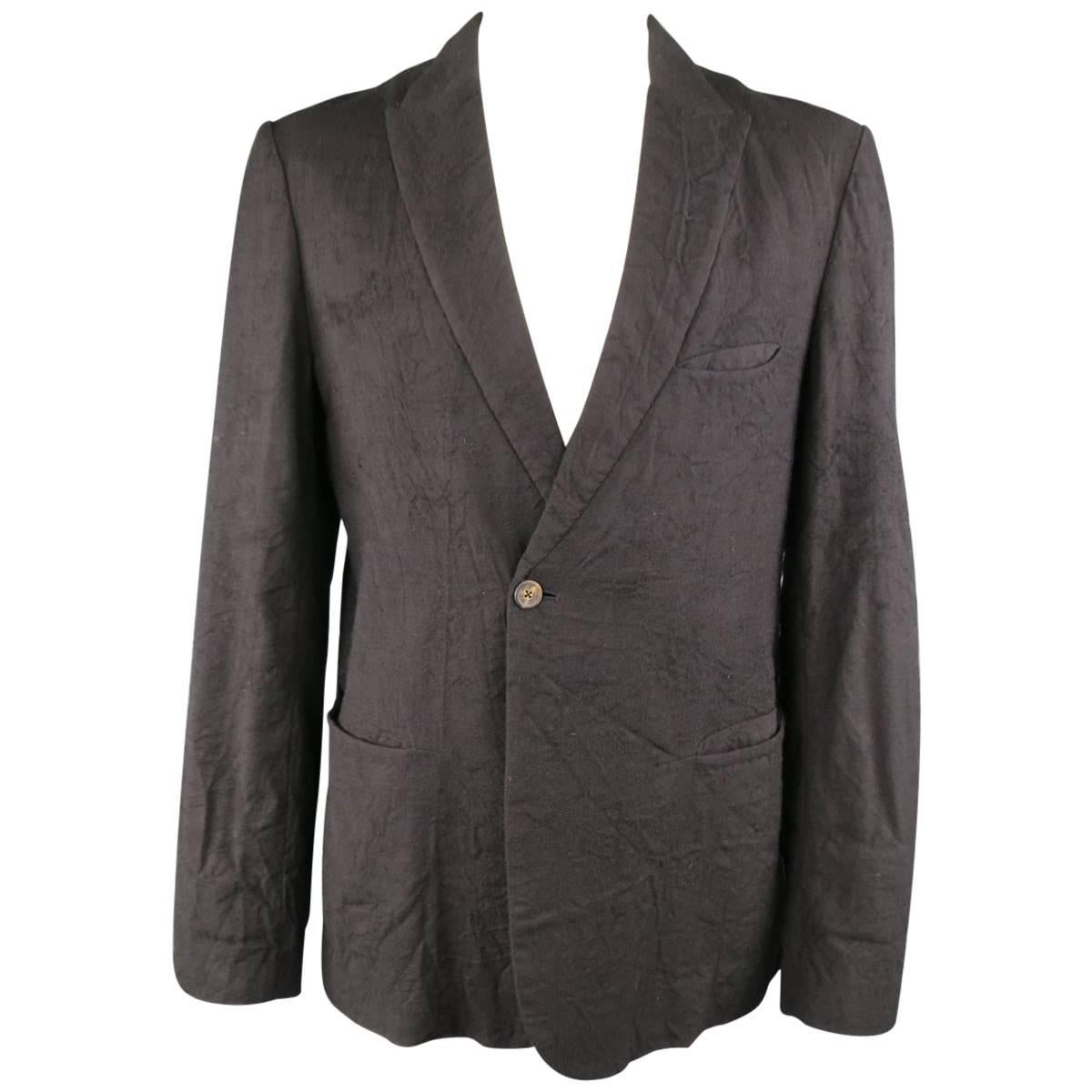 FORME 3’3204322896  42 Black Wrinkle Textured Wool Single Button Sport Coat