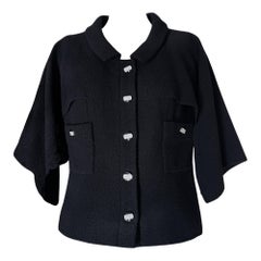 Chanel New CC Gripoix Buttons Black Tweed Cape Jacket 40 FR