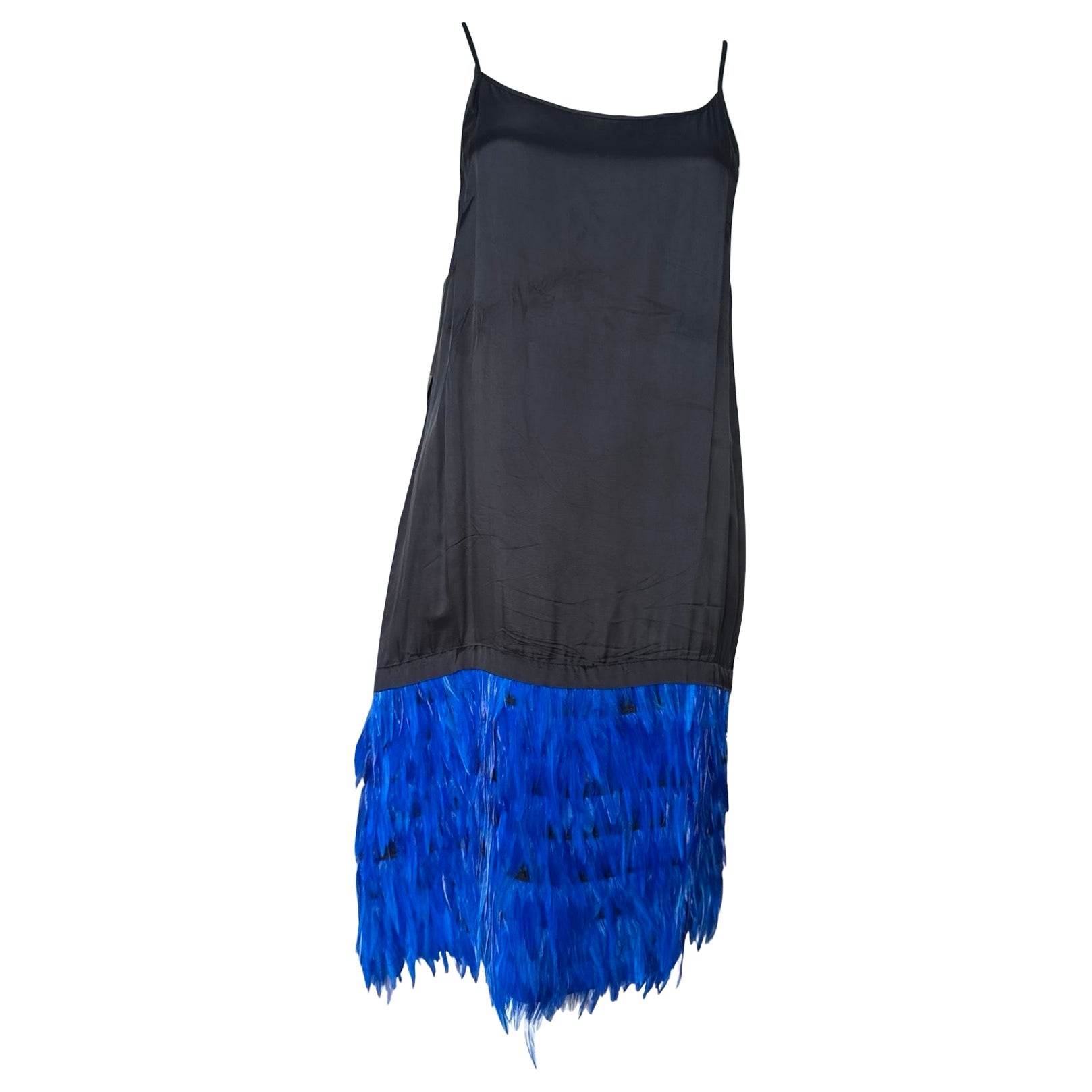 Dries van Noten Blue Feather Slip Dress For Sale