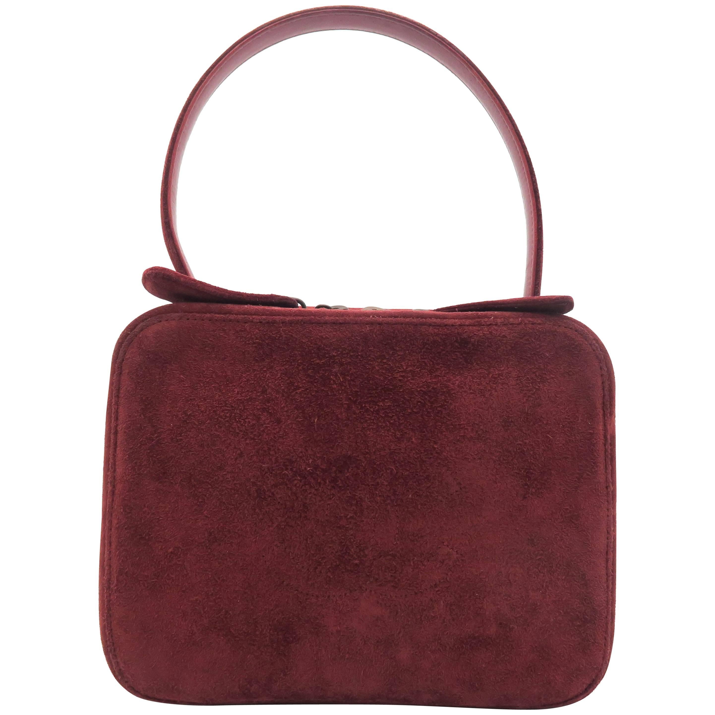 Chanel Red Suede Handbag For Sale