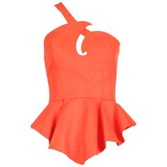 Vintage Thierry Mugler Orange Asymmetric Structured Bustier Top w/Peplum Waist